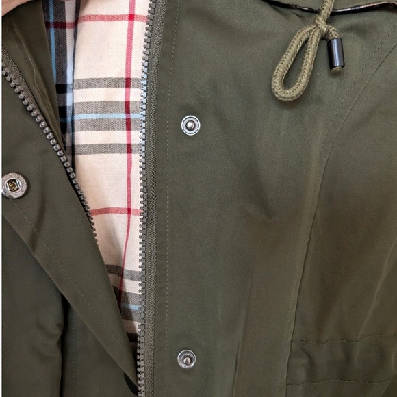 Saphirose Long Anorak Jacket Plaid Lined Olive Green Size S - Picture 7 of 9